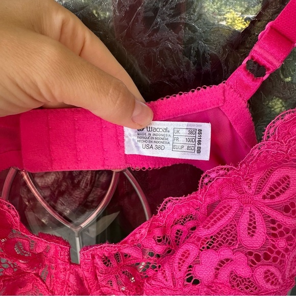 Wacoal 38D hot Pink 851166 Bra floral lace sheer adjustable bows all dressed up - Picture 4 of 6